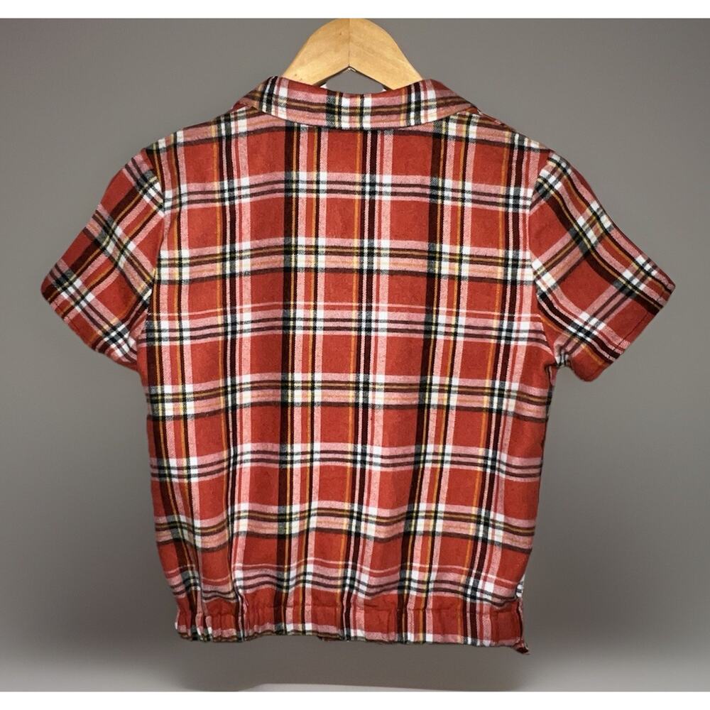Plaid Flannel Pullover Top - Burnt Orange Fall Style w/ Accent Zipper - Sz S - Picture 7 of 9